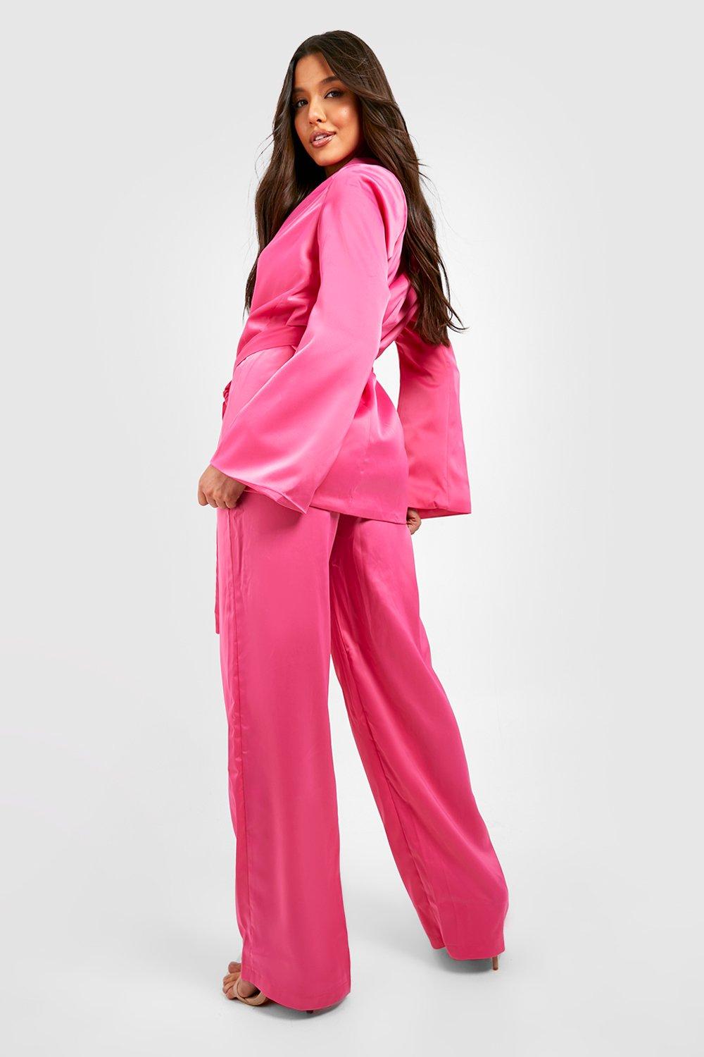 Pink satin shop wide leg pants